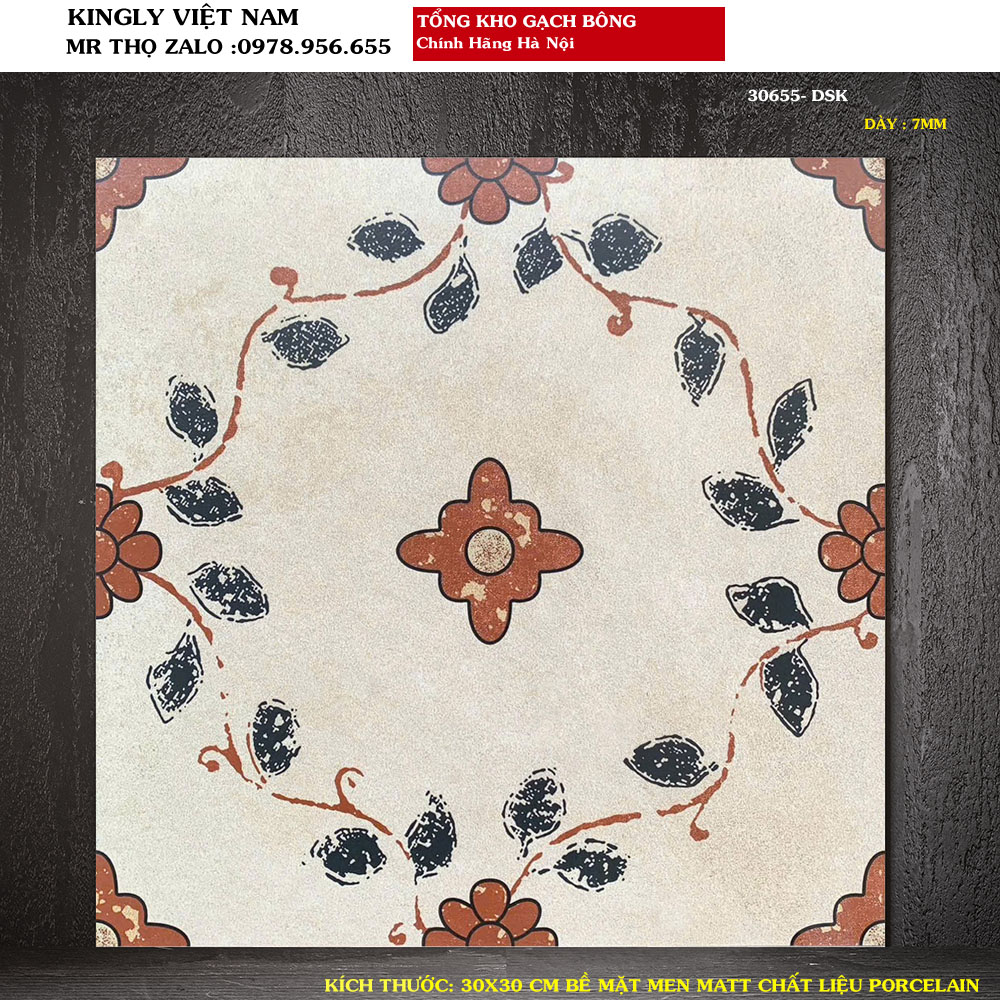 Gạch bông 30x30 màu nâu 30655